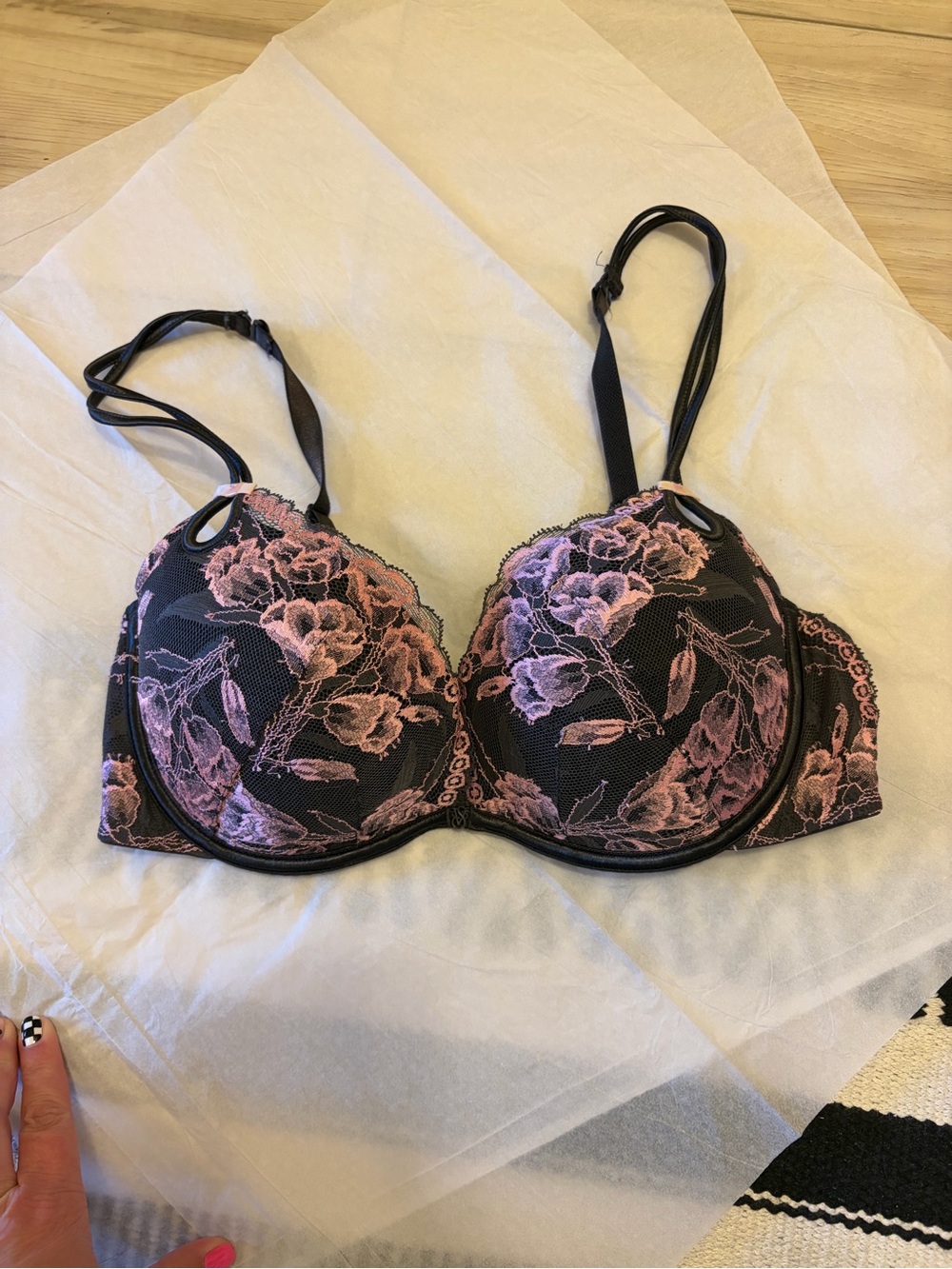 Victoria's Secret Black Bra with Pink Floral Lace